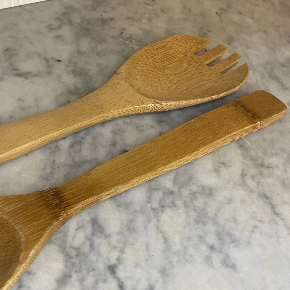 Pair Nice Quality Robust Wooden Spoon and Slotted Spoon Salad Serving Vegetables